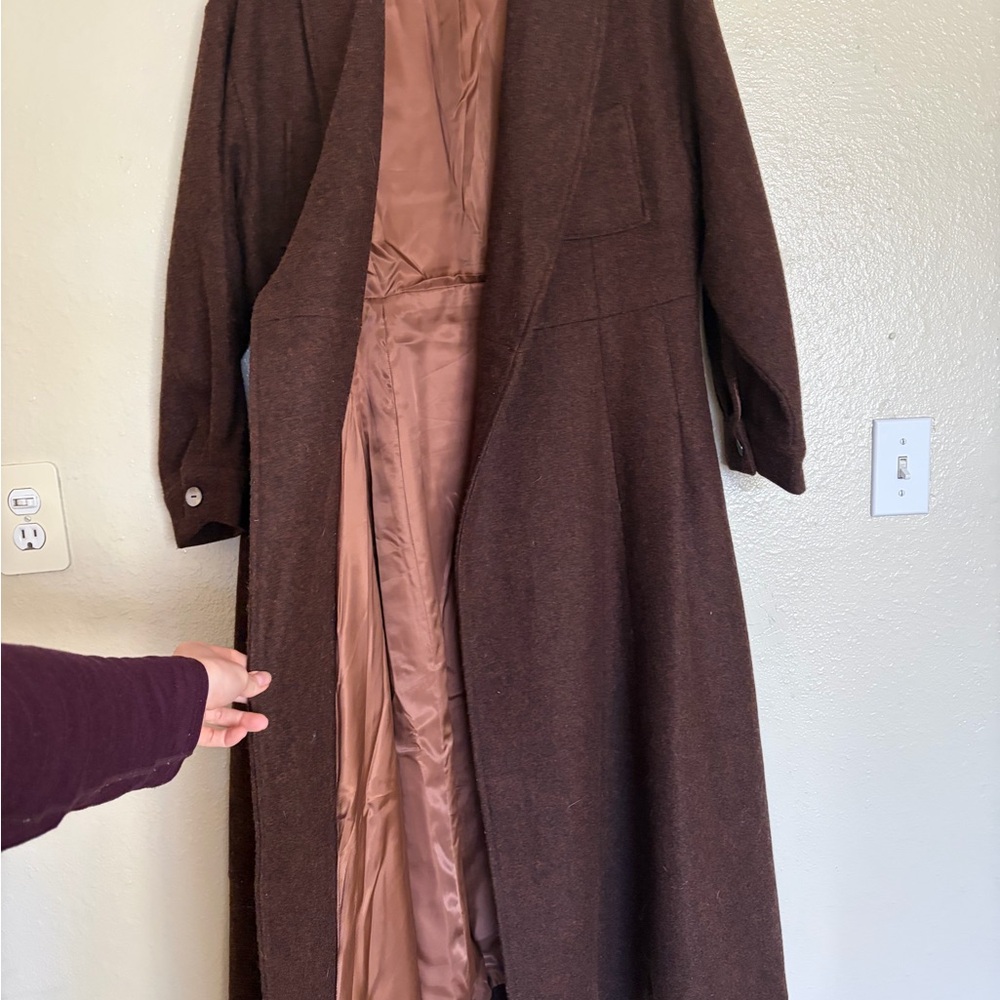 Classic Brown 100% Wool Women's Trench Coat
